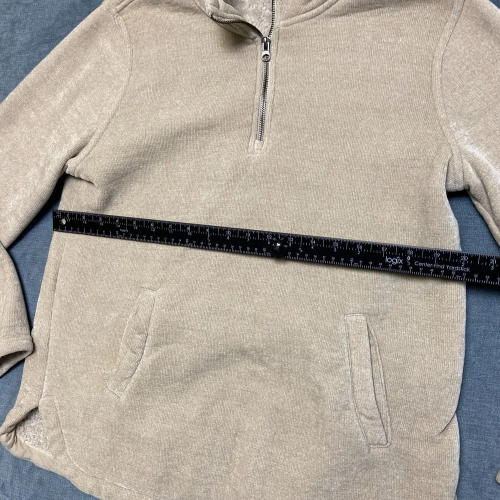 32 Degrees Heat Jacket Mens Medium Beige Sherpa Lined Side Slit Warm Quarter Zip
